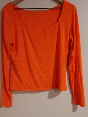 Rayon & Spandex XL Women's Long Sleeve Scoop Neck Top - Orange
